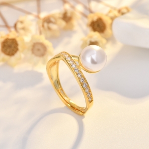 跨境小众设计韩国风个性高级戒指女轻奢珍珠锆石开口戒指指环饰品