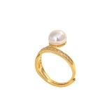 跨境小众设计韩国风个性高级戒指女轻奢珍珠锆石开口戒指指环饰品