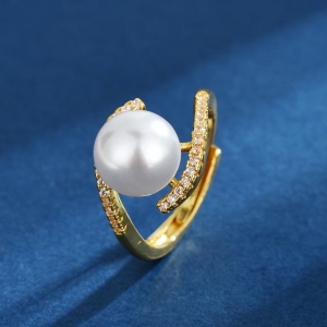 珍珠戒指女小众设计感食指时尚个性潮气质高级感几何线条指环