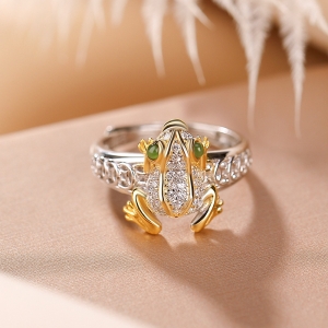 新款时尚铜钱金蟾戒指复古小众个性礼物活口指环