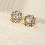 欧美跨境时尚镶嵌几何长方八角形耳钉批发时尚百搭轻奢潮款