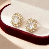 欧美跨境时尚镶嵌几何长方八角形耳钉批发时尚百搭轻奢潮款