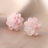甜美粉色树脂花朵耳环2025新款高级感耳钉超仙百搭气质高级感耳饰