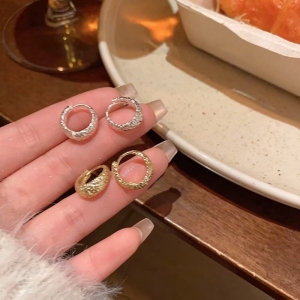 2025爆款小众高级金属感耳环女韩系时尚轻奢百搭气质磨砂耳圈耳扣