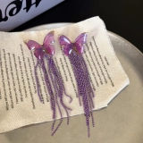 琉光蝴蝶独特紫色长款流苏夸张气质高级设计感耳环浪漫耳饰女