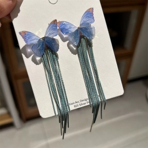 跨境蝴蝶流苏耳钉小众时尚设计耳环轻奢高级感气质饰品耳饰