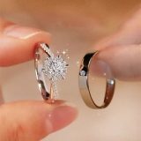 饰爱一生情侣戒指男女一对装结婚戒开口可调节对戒钻戒小众高级礼物