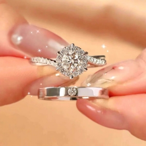 饰爱一生情侣戒指男女一对装结婚戒开口可调节对戒钻戒小众高级礼物