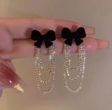 新款蝴蝶结流苏吊坠耳钉 气质时尚高级感百搭耳环 小众耳饰
