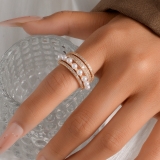 跨境SHEIN爆款法式满钻珍珠开口戒指女可调节高级感指环手饰珠宝