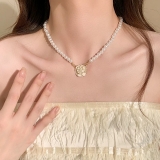 山茶花珍珠项链女轻奢小众设计感锁骨链法式气质精致辣妹颈链配饰