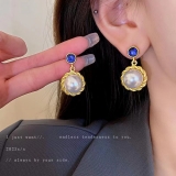 中古树脂圆圈珍珠耳环法式复古金属风耳钉轻奢高级感耳饰