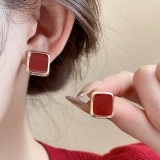 红色咖色美拉德复古耳钉秋冬新款耳环小众设计感时尚气质高级感耳饰