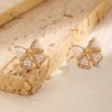 法式高级感水钻珍珠耳夹蝴蝶结气质无耳洞耳骨夹微镶精致耳饰【一对】