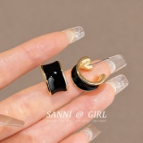 复古港风滴釉咖色红色耳钉女精致高级感耳环轻奢百搭几何简约耳饰