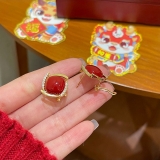 时尚安卡拉红锆石方块耳钉高级感气质小众设计INS网红风精致耳饰