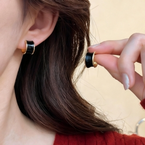 复古港风滴釉咖色红色耳钉女精致高级感耳环轻奢百搭几何简约耳饰