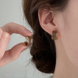 复古港风滴釉咖色红色耳钉女精致高级感耳环轻奢百搭几何简约耳饰