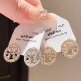 镶钻镂空圆形花朵耳钉轻奢高级感时尚耳环冷淡风小众精致耳饰