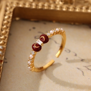 超显白红色新款锆石戒指法式复古小众设计食指精致百搭高级指环女