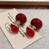 美拉德小香风前后戴双面香槟方钻珍珠多色耳环新款高级感耳钉女耳饰品