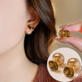 美拉德小香风前后戴双面香槟方钻珍珠多色耳环新款高级感耳钉女耳饰品