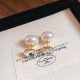 美拉德小香风前后戴双面香槟方钻珍珠多色耳环新款高级感耳钉女耳饰品