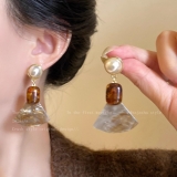 跨境简约银针珍珠扇形耳环欧美复古耳钉设计感夸张耳饰小众高级感