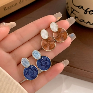 港风复古滴釉耳环女小众设计高级感气质耳钉2025年新款潮网红耳饰