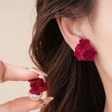 韩系银针植绒花朵亚克力珍珠耳环甜美简约时尚耳钉小众气质耳饰女