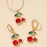 跨境新款甜美水果系列项链耳环套装红樱桃水晶耳环饰品微镶饰品女