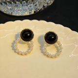 韩国红色珠气质复古港风耳钉赫本高级感法式网红针宫廷礼服耳环