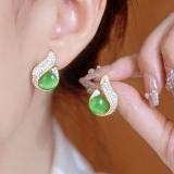 新款耳环潮一生钟爱耳钉仿珍珠绿色猫眼石水滴耳饰时尚气质耳饰