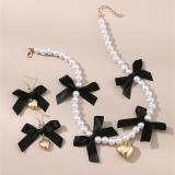 欧美跨境饰品小众轻奢仿珍珠项链甜酷风黑色丝带蝴蝶结锁骨链项饰