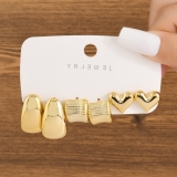 欧美跨境新款饰品高级感金色个性爱心套装时尚配饰耳圈耳圈女