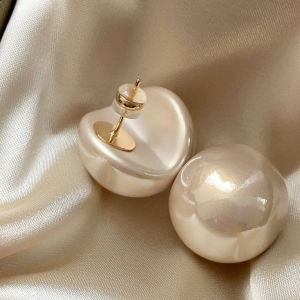 简约巴洛克珍珠圆形耳钉中古风时尚小众轻奢气质高级感几何耳环女