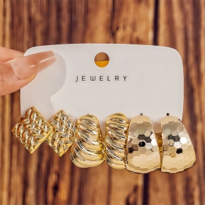 欧美跨境创意时尚夸装感耳环套装女C型麻花水滴耳饰3件套光面耳饰