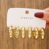 欧美跨境新款高级感金色个性夸张耳环创意复圆圈耳环套装3对装