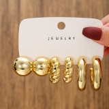 欧美跨境创意时尚夸装感耳环套装C型麻花水滴耳饰3件套