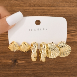 高级感几何简约轻奢金属风C型麻花贝壳耳环设计感耳饰潮流时尚女