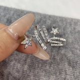 新款时尚高级设计感超闪耳钉 超闪精致五角星星星微镶百搭耳饰品