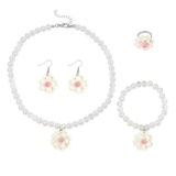 四件套跨境热销耳饰可爱小清新项链珍珠花朵吊坠2026新款儿童耳环