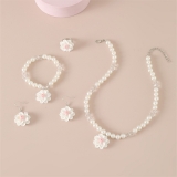 四件套跨境热销耳饰可爱小清新项链珍珠花朵吊坠2026新款儿童耳环
