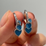 轻奢珐琅滴釉蓝色爱心耳扣女韩国复古小众气质高级耳环耳饰批发
