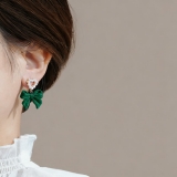 韩国秋冬新款喜庆红色丝绒蝴蝶结耳钉女时尚气质爱心甜美耳环耳饰批发