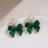 韩国秋冬新款喜庆红色丝绒蝴蝶结耳钉女时尚气质爱心甜美耳环耳饰批发