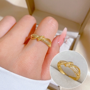 铜锆石开口扭曲女时尚微镶轻奢指环食指戒网红同款冷淡风