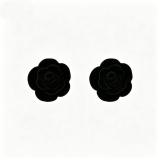 复古新款黑色植绒玫瑰花朵耳钉冬款毛绒山茶花耳环国潮耳饰品