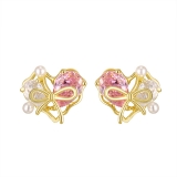 新款粉锆爱心耳钉小众设计百搭高级感耳环时尚耳饰品