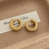 复古螺纹几何扭纹牛角耳环2026年新款潮耳扣小众设计感冷性风耳饰